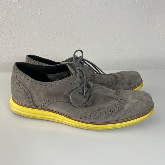 Cole Haan Lunargrand C28220 Wingtip Suede Oxford Shoes Men's 12 M Grey/Yellow - Picture 1 of 12
